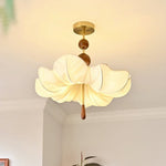 Floralis Fabric Ceiling Light in Walnut and Brass – Modern Flush Mount for Living Room and Bedroom