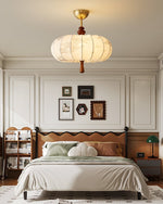 Floravelle Lantern Semi Flush Mount Ceiling Light in Walnut and Ivory
