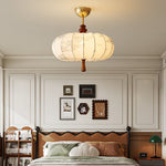 Floravelle Lantern Semi Flush Mount Ceiling Light in Walnut and Ivory