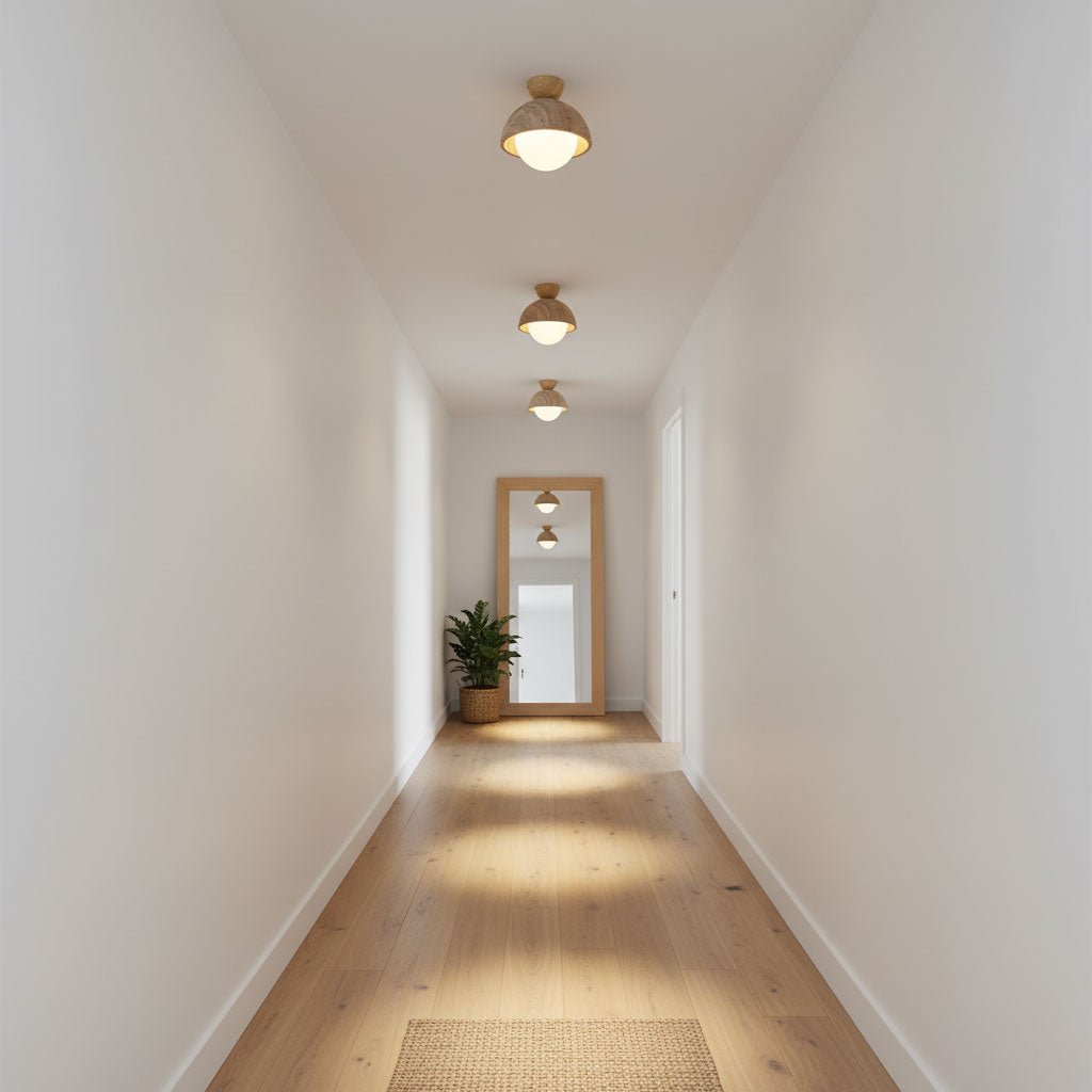 Flore Travertine Bud Ceiling Light — Natural Stone Flush Mount