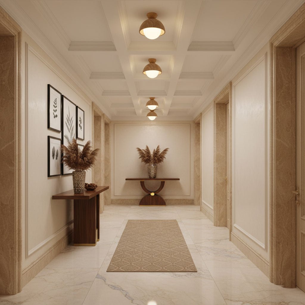 Flore Travertine Bud Ceiling Light — Natural Stone Flush Mount