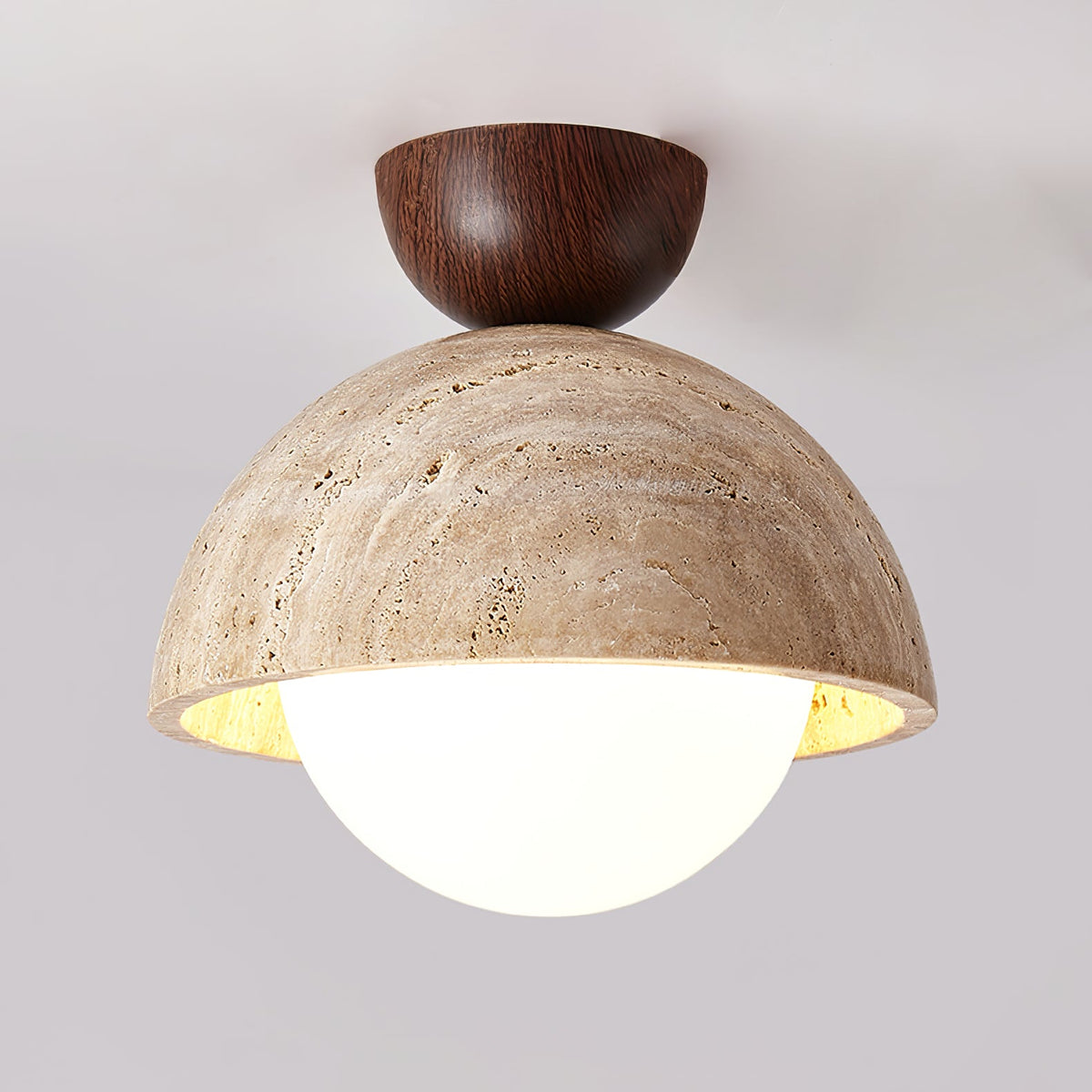 Flore Travertine Bud Ceiling Light — Natural Stone Flush Mount