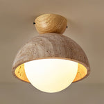 Flore Travertine Bud Ceiling Light — Natural Stone Flush Mount