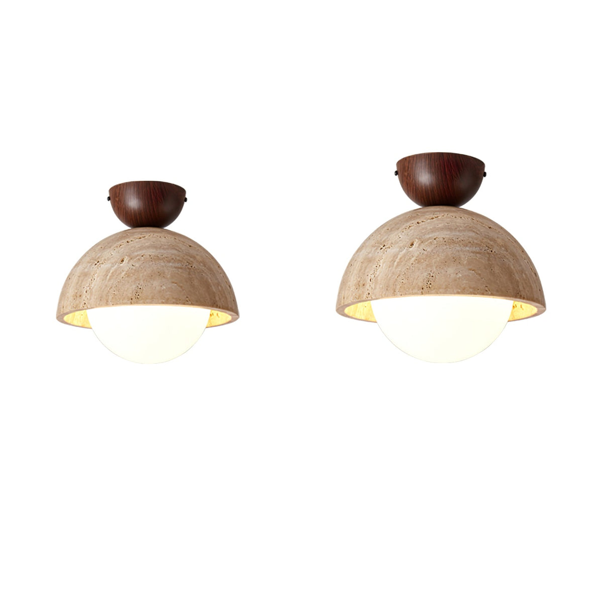 Flore Travertine Bud Ceiling Light — Natural Stone Flush Mount