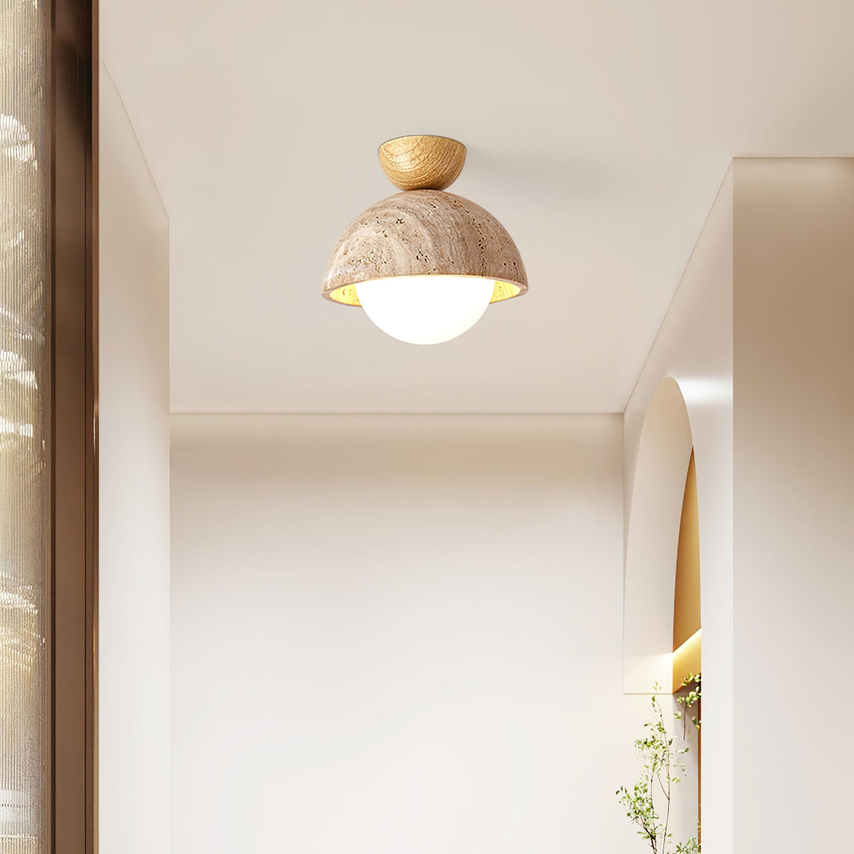 Flore Travertine Bud Ceiling Light — Natural Stone Flush Mount