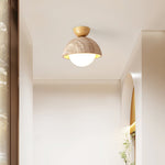 Flore Travertine Bud Ceiling Light — Natural Stone Flush Mount