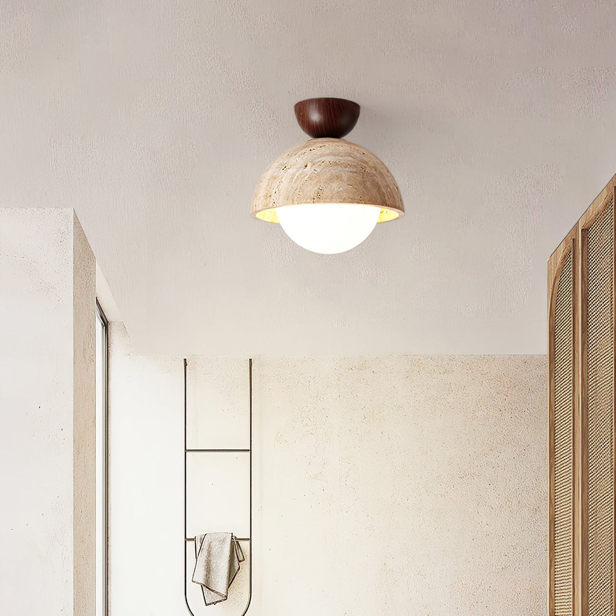 Flore Travertine Bud Ceiling Light — Natural Stone Flush Mount