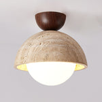 Flore Travertine Bud Ceiling Light — Natural Stone Flush Mount
