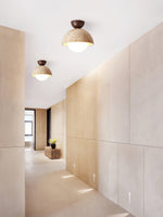 Flore Travertine Bud Ceiling Light — Natural Stone Flush Mount