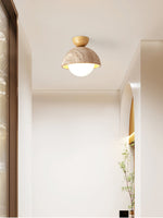Flore Travertine Bud Ceiling Light — Natural Stone Flush Mount