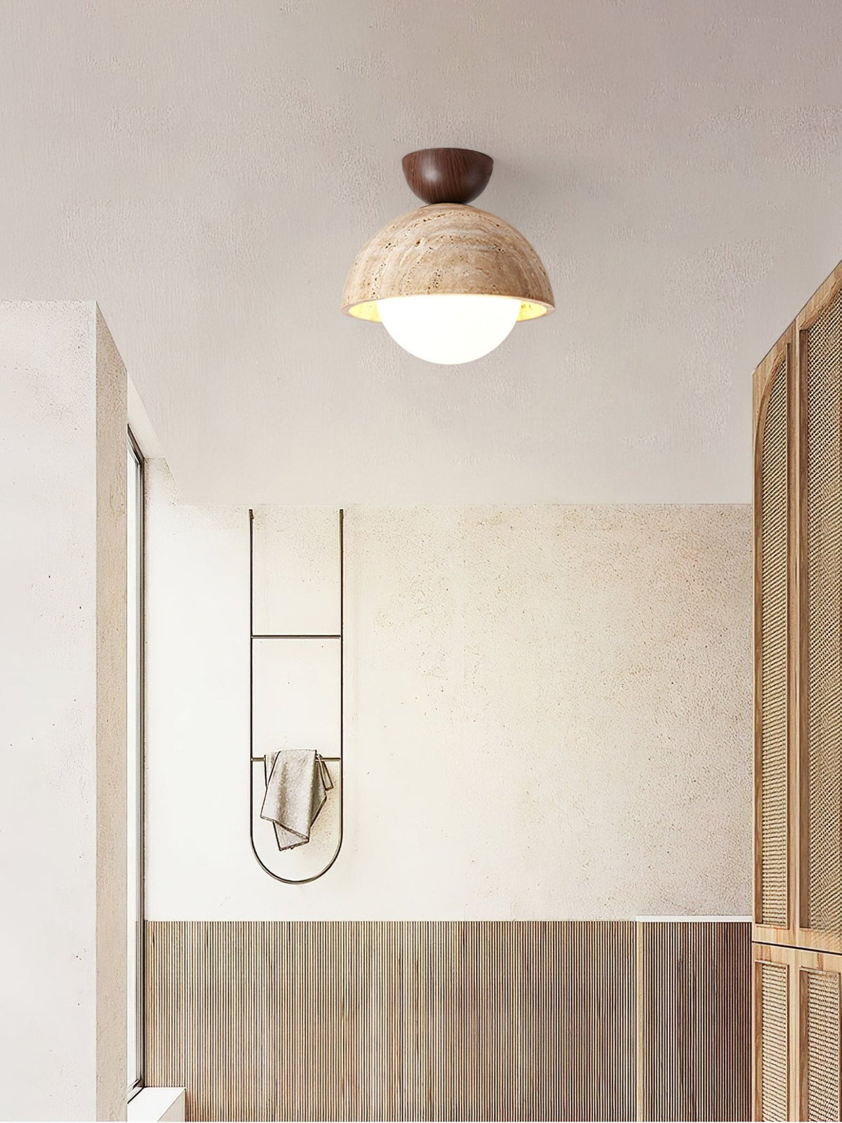 Flore Travertine Bud Ceiling Light — Natural Stone Flush Mount