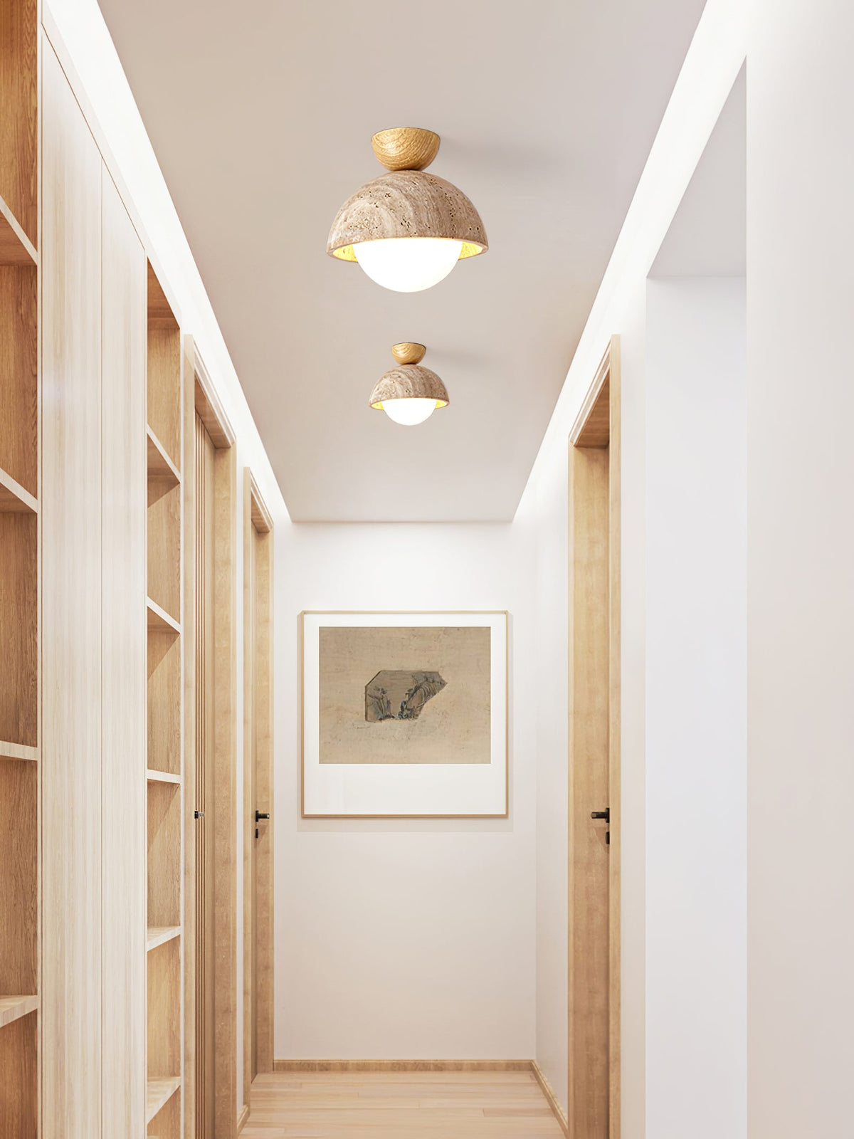 Flore Travertine Bud Ceiling Light — Natural Stone Flush Mount