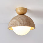 Flore Travertine Bud Ceiling Light — Natural Stone Flush Mount