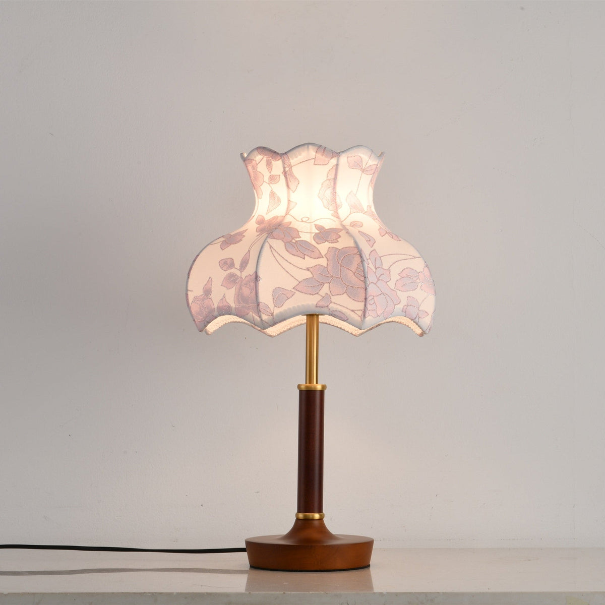 Florence Blossom Table Lamp – Walnut Wood & Fabric Designer Lamp