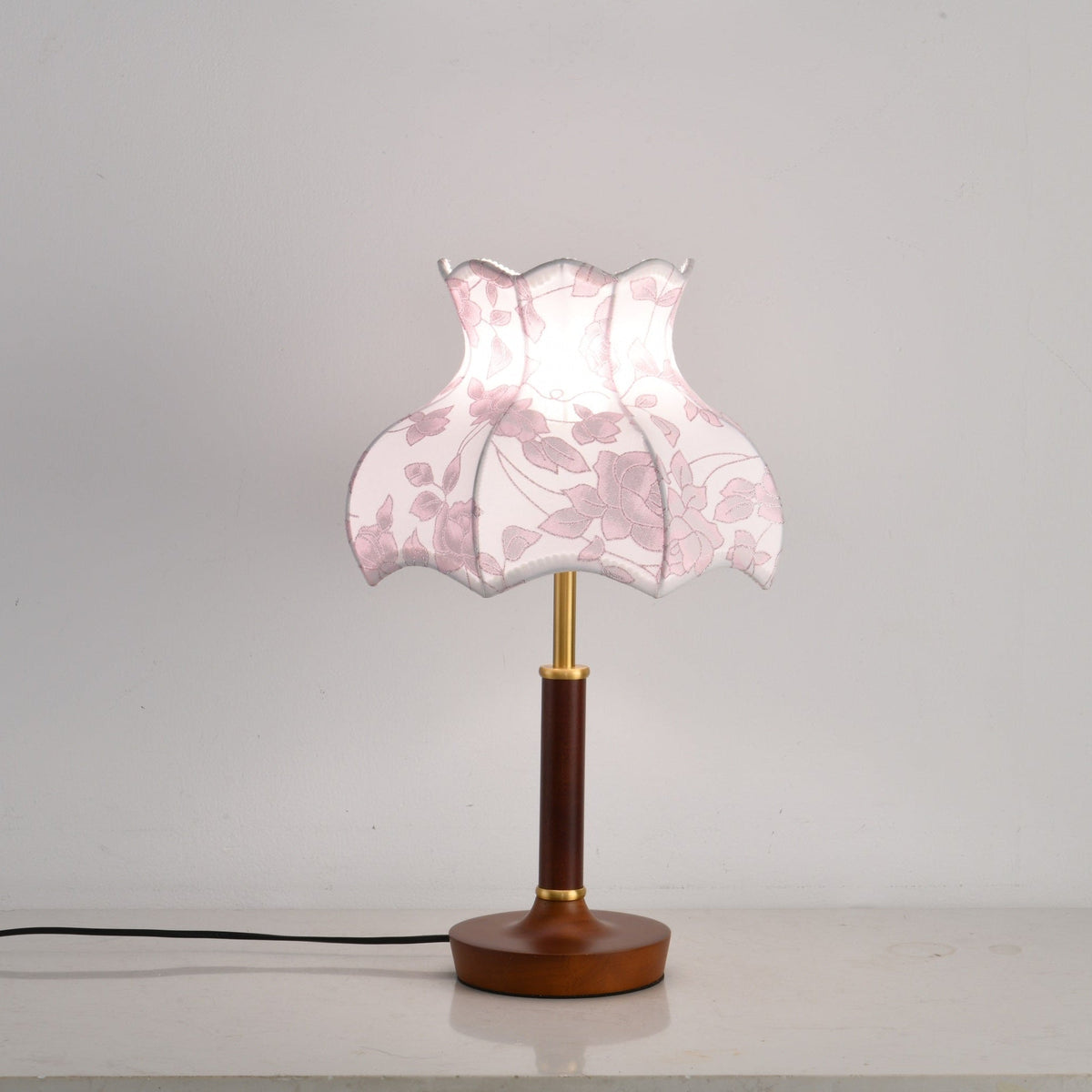 Florence Blossom Table Lamp – Walnut Wood & Fabric Designer Lamp