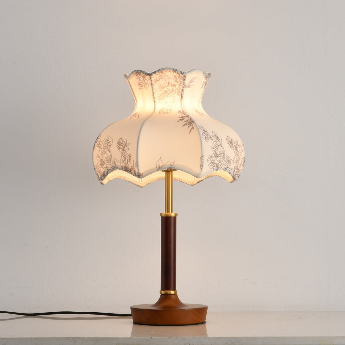 Florence Blossom Table Lamp – Walnut Wood & Fabric Designer Lamp