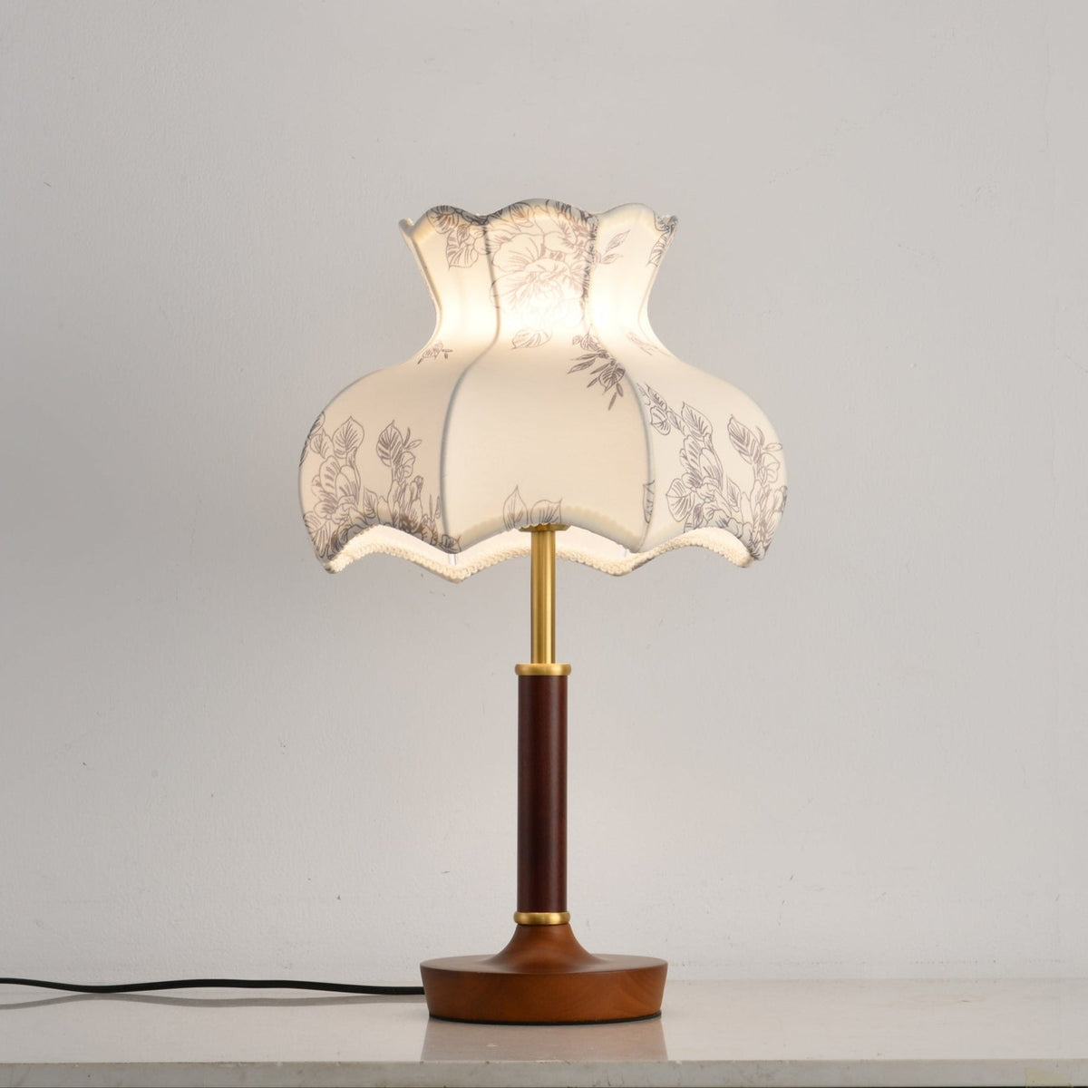 Florence Blossom Table Lamp – Walnut Wood & Fabric Designer Lamp