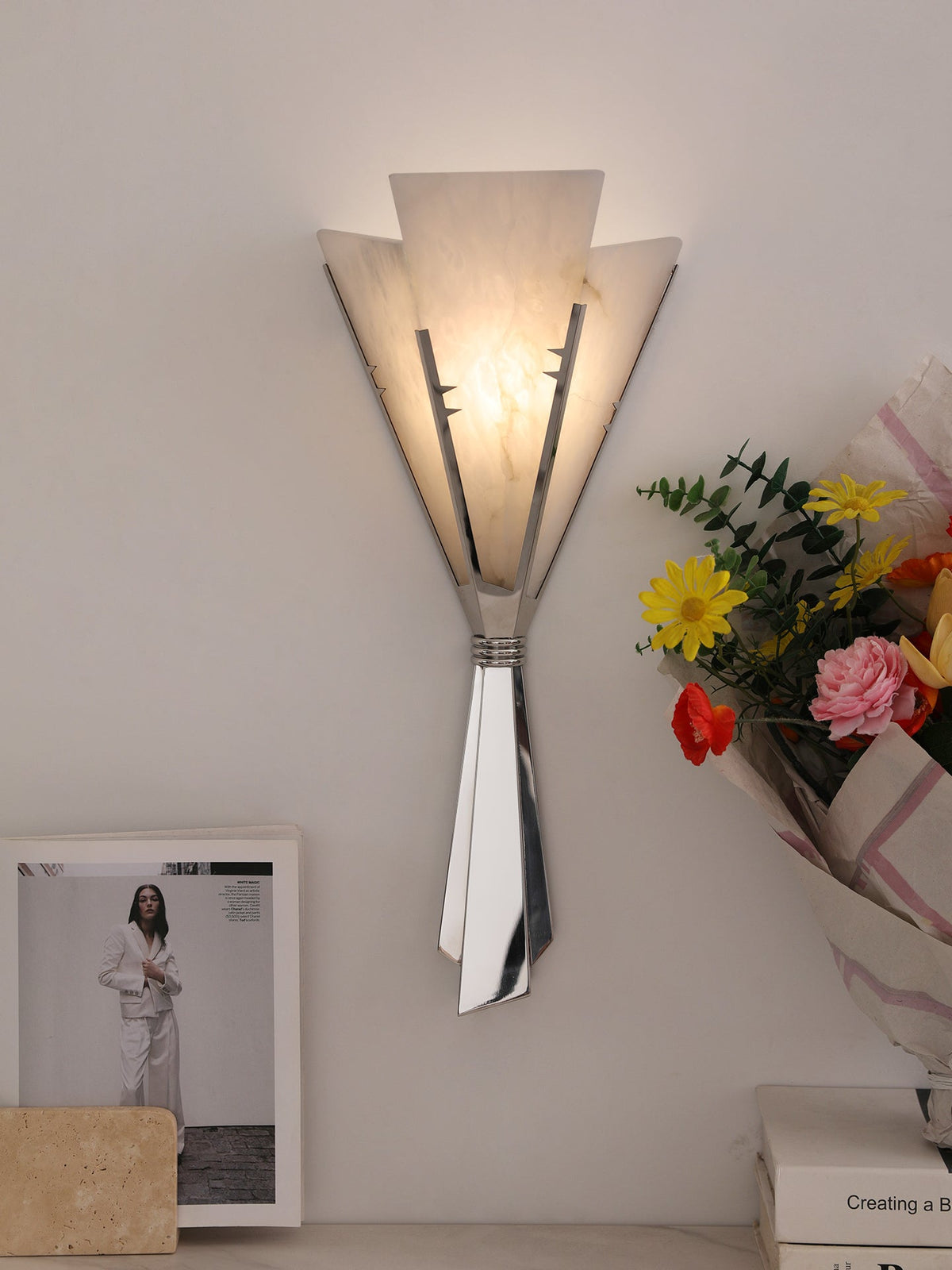 Florent Alabaster Fan Wall Sconce – Sculptural Illumination for Refined Interiors