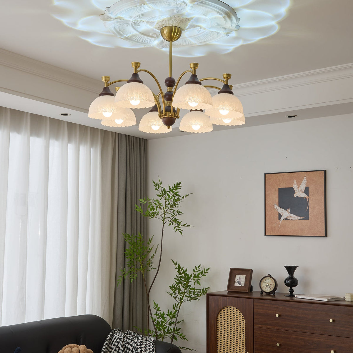 Florentia Modern Wood & Glass Chandelier for Dining Room and Foyer