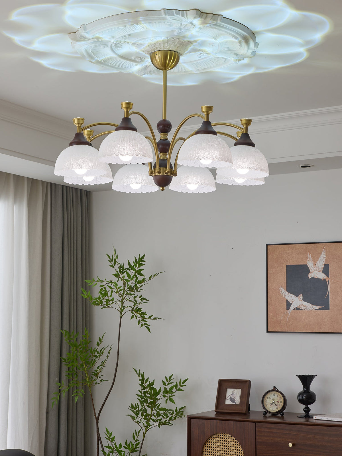 Florentia Modern Wood & Glass Chandelier for Dining Room and Foyer