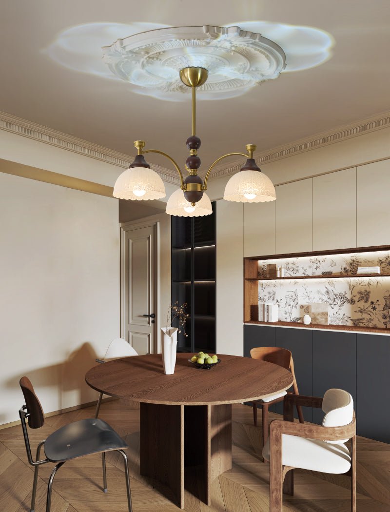 Florentia Modern Wood & Glass Chandelier for Dining Room and Foyer