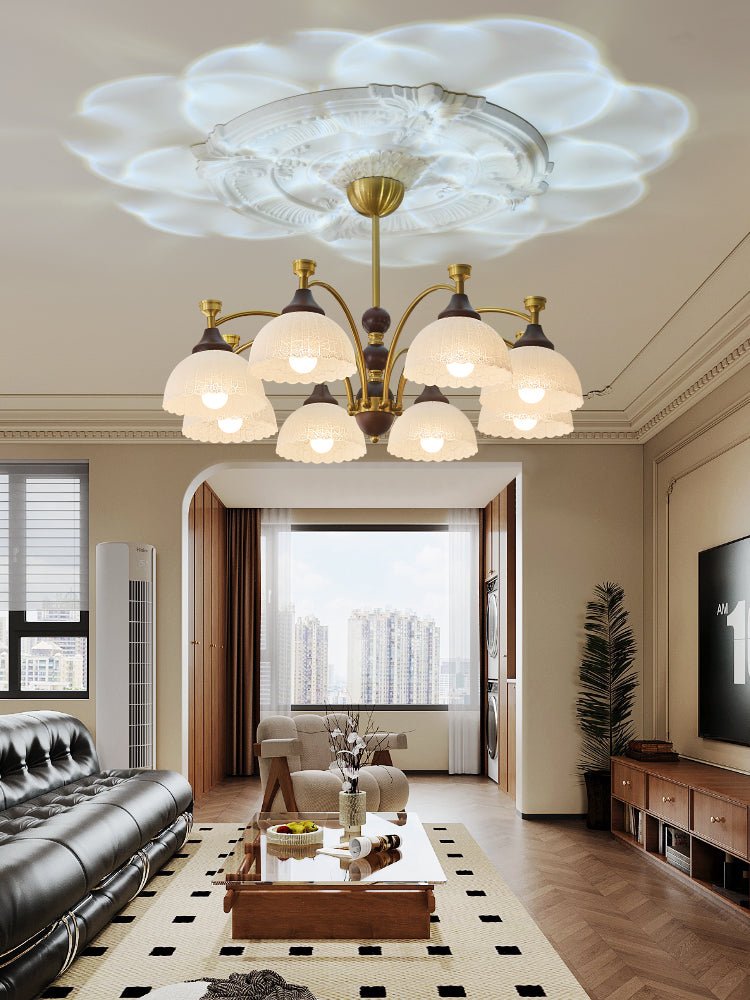Florentia Modern Wood & Glass Chandelier for Dining Room and Foyer