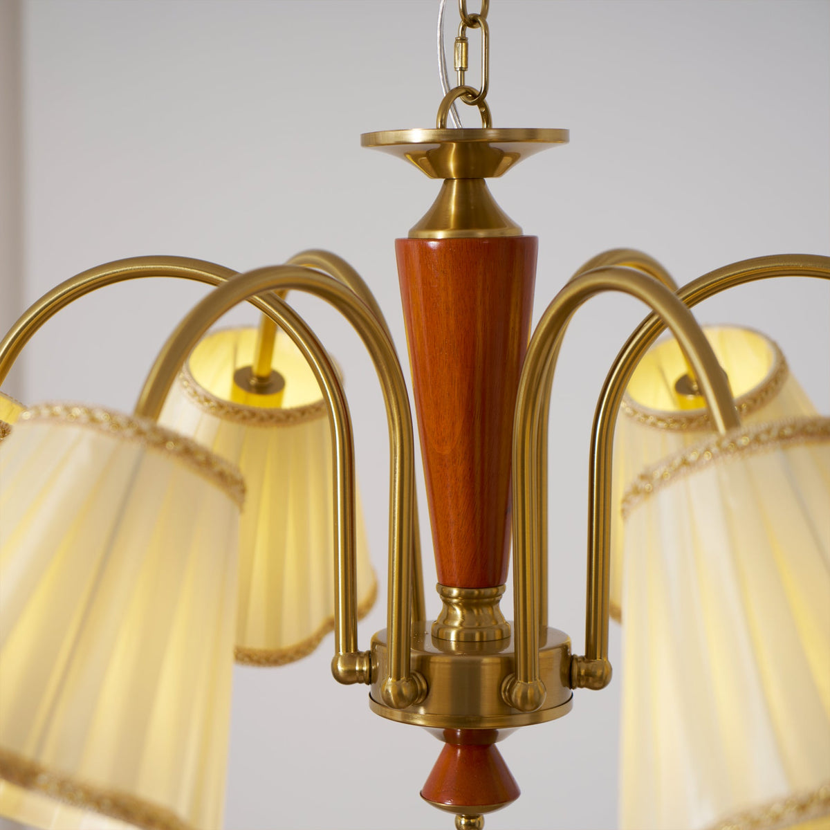 Bellora Bloom Floral Fabric Chandelier with Gold and Walnut Accents