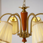 Bellora Bloom Floral Fabric Chandelier with Gold and Walnut Accents