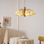 Bellora Bloom Floral Fabric Chandelier with Gold and Walnut Accents