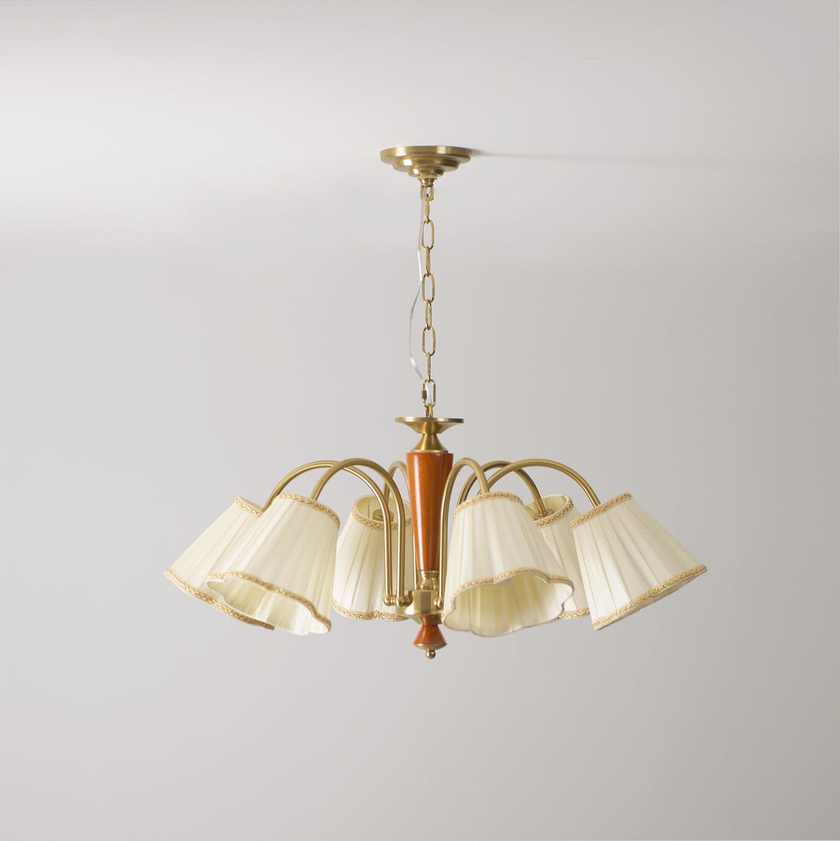 Bellora Bloom Floral Fabric Chandelier with Gold and Walnut Accents
