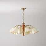 Bellora Bloom Floral Fabric Chandelier with Gold and Walnut Accents