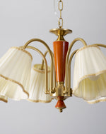 Bellora Bloom Floral Fabric Chandelier with Gold and Walnut Accents