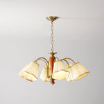 Bellora Bloom Floral Fabric Chandelier with Gold and Walnut Accents