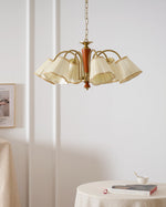 Bellora Bloom Floral Fabric Chandelier with Gold and Walnut Accents