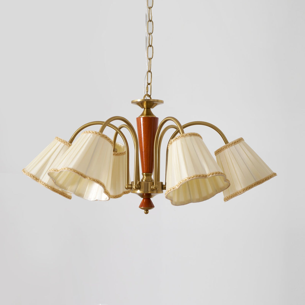 Bellora Bloom Floral Fabric Chandelier with Gold and Walnut Accents