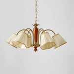 Bellora Bloom Floral Fabric Chandelier with Gold and Walnut Accents