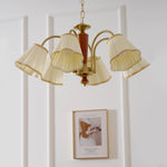 Bellora Bloom Floral Fabric Chandelier with Gold and Walnut Accents