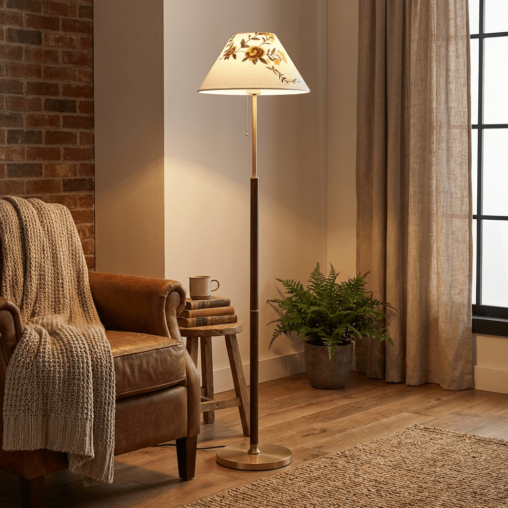 Florienne Floor Lamp – Botanical Brass & Wood Designer Lighting