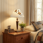 Florienne Table Lamp with Floral Fabric Shade and Walnut Wood Base
