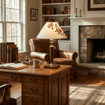 Florienne Table Lamp with Floral Fabric Shade and Walnut Wood Base