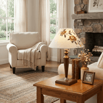 Florienne Table Lamp with Floral Fabric Shade and Walnut Wood Base