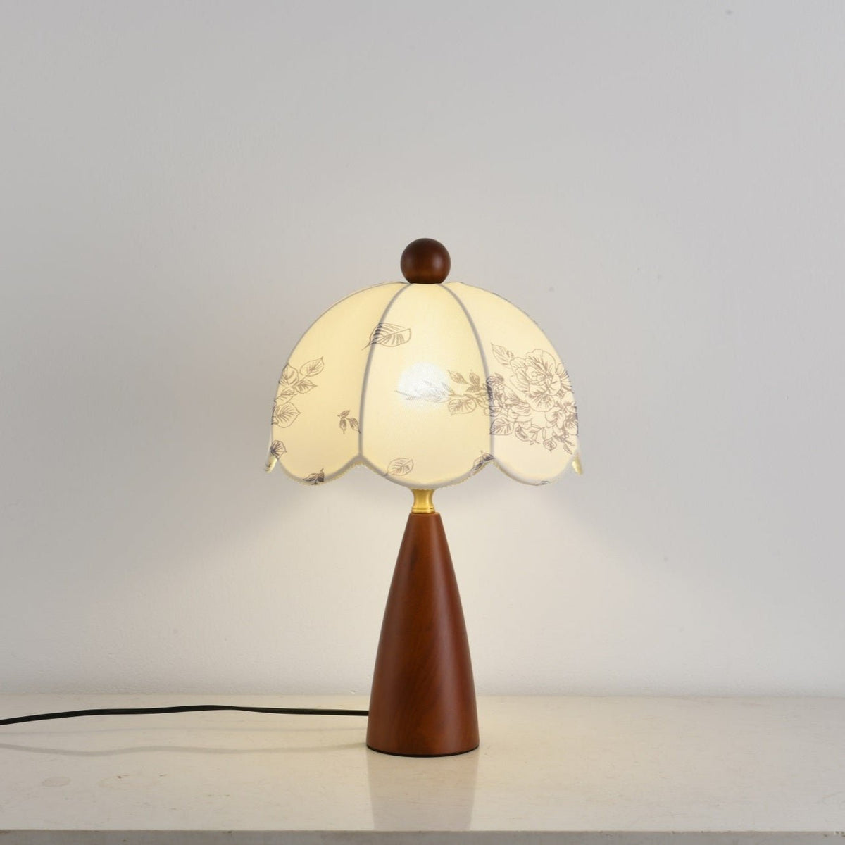 Florina Blossom Table Lamp – Walnut & Botanical Fabric