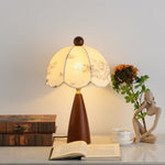 Florina Blossom Table Lamp – Walnut & Botanical Fabric