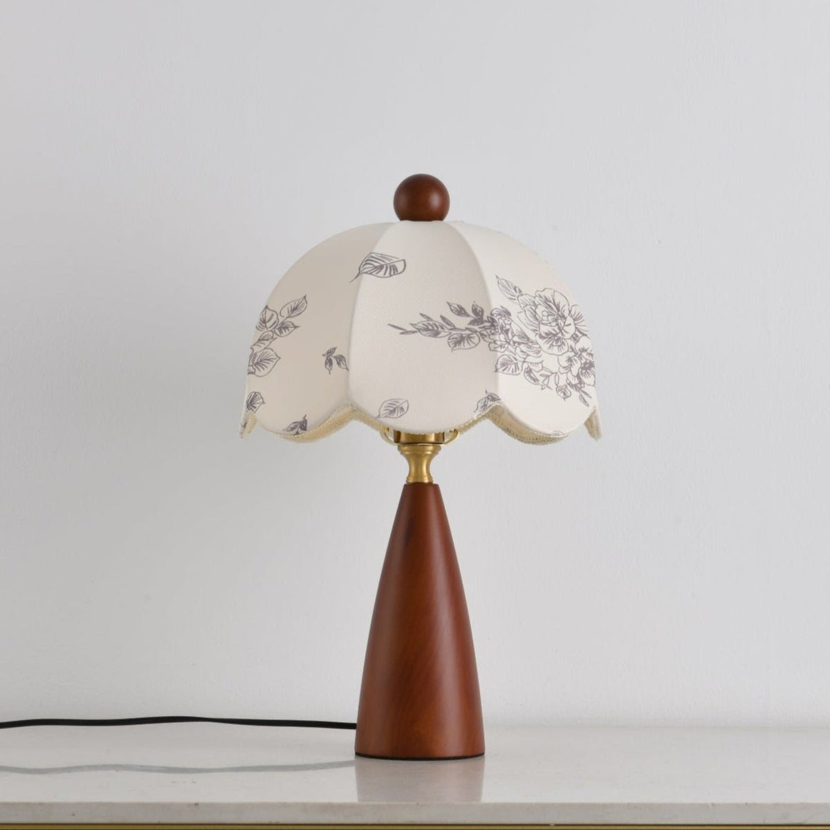 Florina Blossom Table Lamp – Walnut & Botanical Fabric