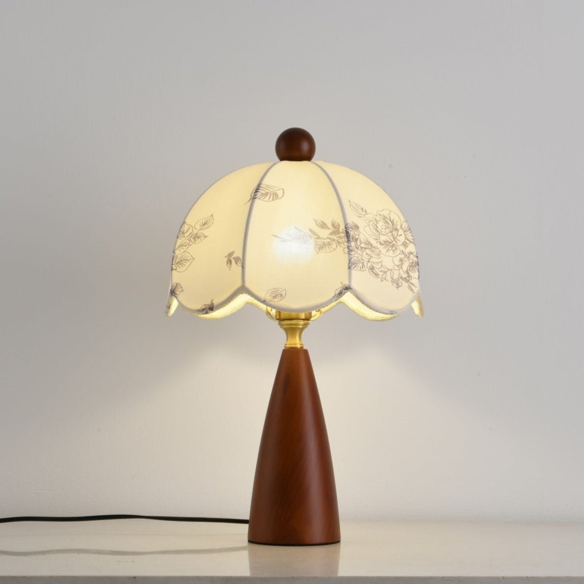 Florina Blossom Table Lamp – Walnut & Botanical Fabric