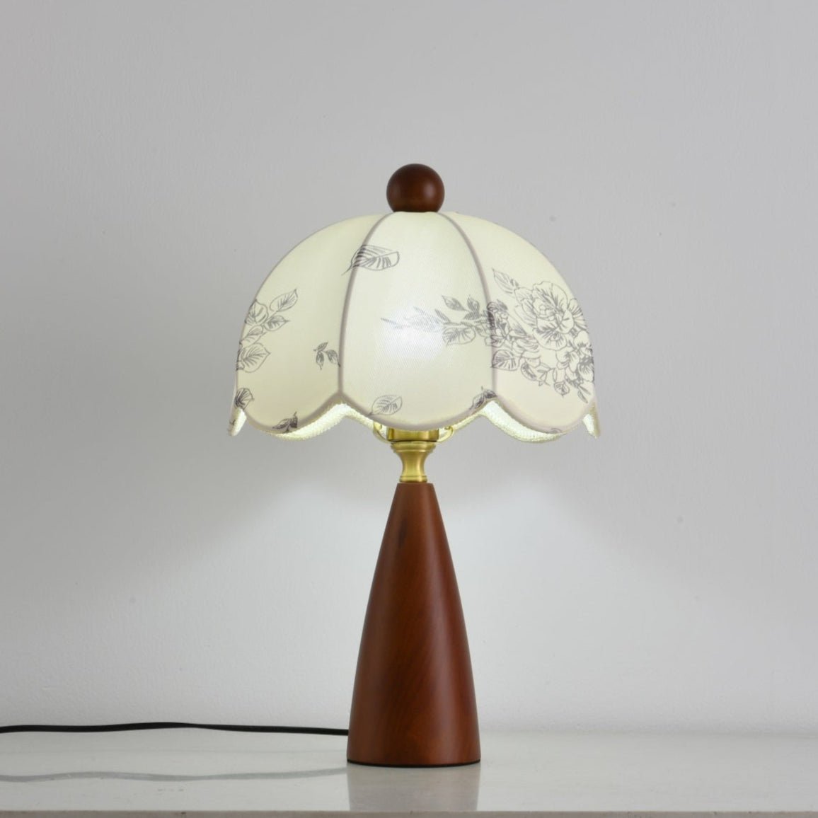 Florina Blossom Table Lamp – Walnut & Botanical Fabric