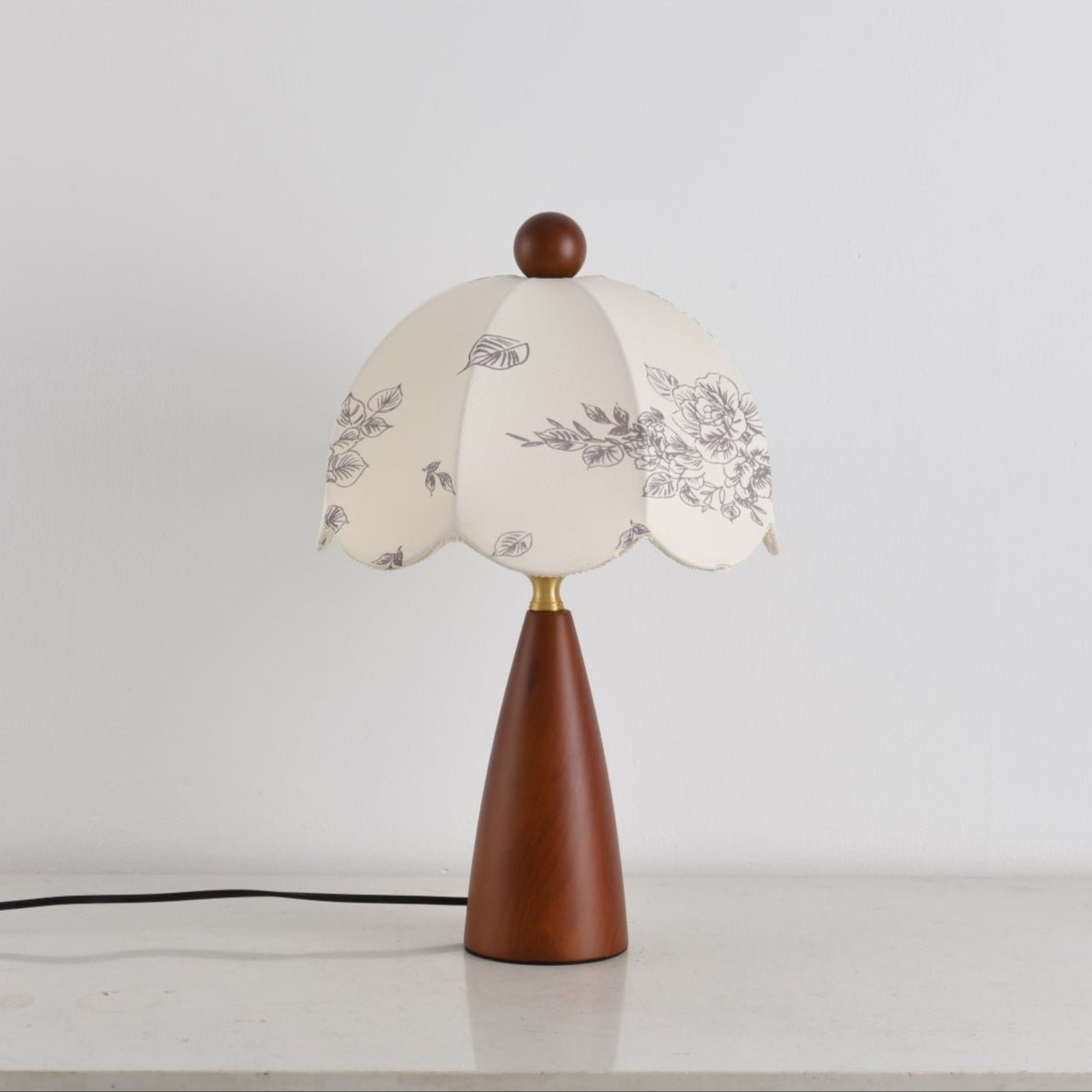 Florina Blossom Table Lamp – Walnut & Botanical Fabric