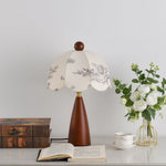 Florina Blossom Table Lamp – Walnut & Botanical Fabric