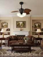 Floriva Leaf Ceiling Fan Light with Wood Blades and Frosted Glass Shade