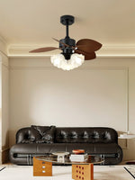 Floriva Leaf Ceiling Fan Light with Wood Blades and Frosted Glass Shade